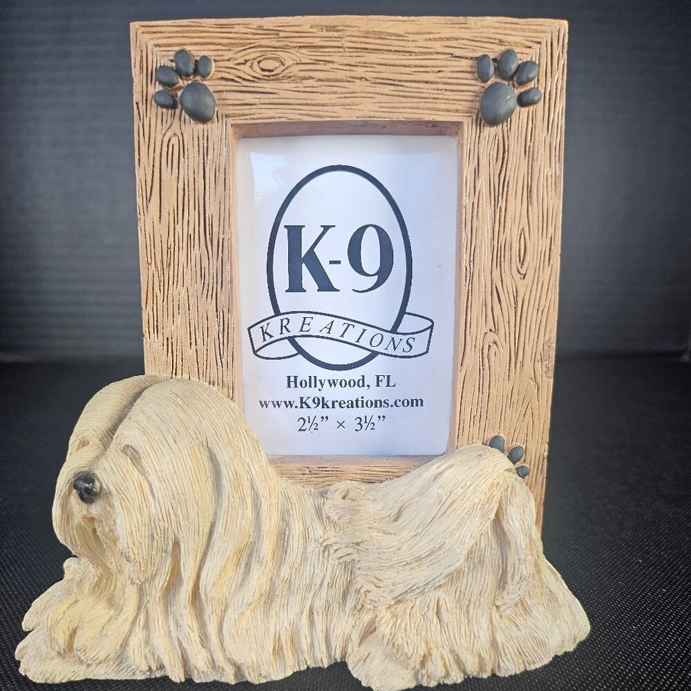 New In Box Lhasa Aspo Dog Breed Resin Picture Frame By K-9 Kreations